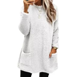 Long Sleeve Pocket Hoodie with Patchwork Elegant Commuting Women Sweatshirt Urban Loose Fit Round Neck Pullover Autumn Casual