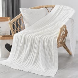 Battilo Cotton Knitted Throw Blanket Soft Cozy Cable Knit Sofa Throws Large Heavyweight Decorative Blanket for Twin Queen Bed