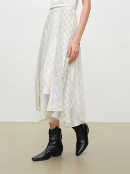 ZIQIAO 2026 Summer Women's Chiffon Panel Plaid A-Line High Waist Skirt for Daily and Summer Wear