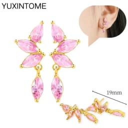 925 Sterling Silver Needle Pink Crystal Heart Hoop Earrings for Women Fashion Geometric Pendant Earrings Luxury Jewelry Gifts