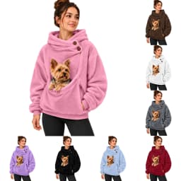 Women Casual Plush Solid Color Pet Pocket Half Zipper Hoodless Sweatshirt Funny Pullover Polyester Sweatshirt Women