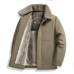 Winter Thick Warm Cotton Jacket Men Business Casual Faux Fur Lapel Collar Fashion Comfort For Elderly Fathers Daily Casual