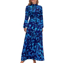 White Music Notes Dress Note Worthy Print Sexy Maxi Dress Aesthetic Bohemia Long Dresses High Waist Pattern Clothing