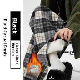 Retro Plaid Pants Women's Autumn Winter Thick High Waist Loose Casual Wide Leg Pants plus Size Comfortable Korean Style Commute