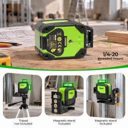 Huepar 8 Lines Laser Level 360° Cross Line Self-leveling Horizontal & Vertical Line Laser Tool With Laser Receiver and Tripod