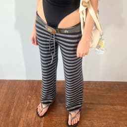 Women's Stripe Flared Pants Low Waist Straight Long Trousers for Spring Fall Casual Stylish