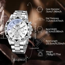 4PCS Silver Men's Fashion Casual Mixed Scale Dial Quartz Watch Bracelet Necklace Ring Set Suitable for Daily Wear Decoration