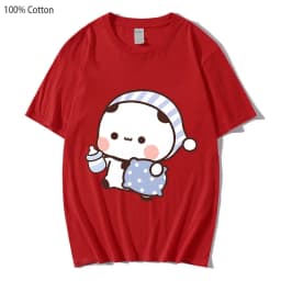 Couple Shirts Kawaii Cute BuBu Panda Going To Sleep with DuDu Bear Graphic Tshirt Cotton Men Women Clothes Long Sleeve Tees
