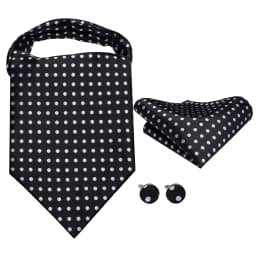 Hi-Tie Silk Mens Ascots Hanky Cufflinks Set Jacquard Paisley Floral Cravat Tie Self Vintage Ascot Black Gray Red Gold Pink Blue