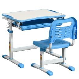 HOMCOM Kids Desk and Chair Set, Height Adjustable Student Writing Desk with Tiltable Desktop, Drawer, Pen Slot, Hook