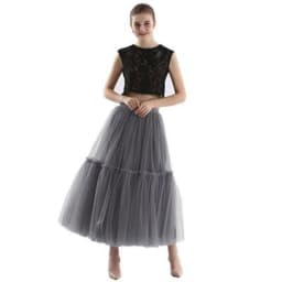 Women Multilayer Ruffles Mesh Skirts Pleated Elegant Lady High Waist Fluffy Maxi Skirt Solid Color Female Party Long Skirts