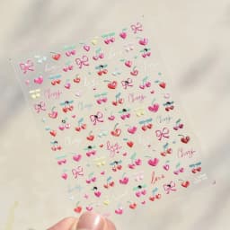 Lovely Red Fruit Strawberry Cherry Bowknot Love Heart Star Silk Ribbon 5D Nail Art Stickers Chic Self Adhesive Manicure Decal