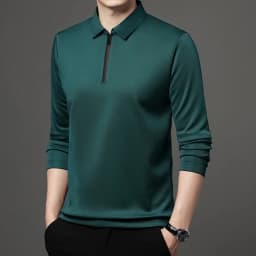 Men's Solid Color Long Sleeved POLO Shirt Casual Fashion Top