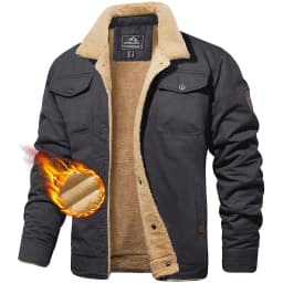 TACVASEN Turn-down Collar Winter Cotton Jackets Mens Sherpa Fleece Trucker Parka Green Work Cargo Coats Clothes Overcoats