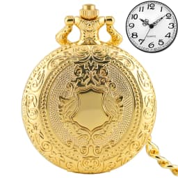 Royal Gold Shield Crown Pattern Quartz Pocket Watch Top Luxury Necklace Pendant Chain Steampunk Clock Collectibles Jewelry Gifts