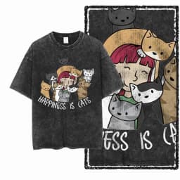 Cool Cotton Cat Printed Retro Washed Distressed Men t-shirt Black Big Size T Shirt For Men Unique Graphic Tshirt Tee G52