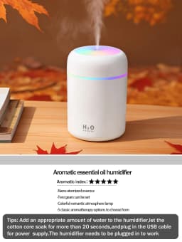 300ml Aromatherapy Diffuser Humidifier Air Purifier Car Home Use Seven-color Light Aromatherapy Essential Oil