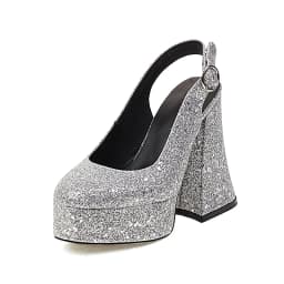 Ultra-High Thick Heeled Sequin Cloth Material Metal Buckle Women's Pumps High Waterproof Platform Breathable Mary Jane Shoes