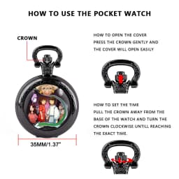Anime Characters Dome Pocket Watch with Arabic Dial Vintage Necklace Pendant Clock for Men Women Chain Gift Relojes De Bolsillo