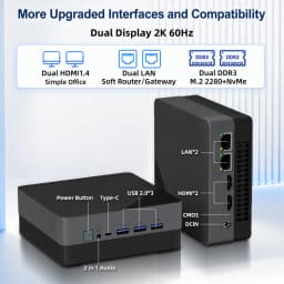 TexHoo Mini PC Intel I3 4th 4030U CPU 8G RAM 256G ROM Dual Display Double LAN Dual M.2 Windows 10 Desktop Computer WiFi5 BT4.2