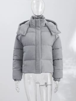 Winter Women's Cropped Padded Coats Hooded Stand Zip-up Full Sleeve Short Puffy Cotton Jacket 2026 Warm Casual Solid Outwear