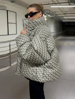 Oversized Printed Stand Collar Zipper Padded Jacket Women Elegant Long Sleeve Loose Autumn Winter Coats Fashion Ladies Outerwear