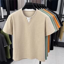 2026 New Men's Mock Neck Tee With Contrast Inner Layer Design Short Sleeve Casual And Comfortable