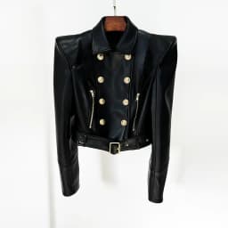 High quality designer fashion shrugged double breasted zipper short women's motorcycle socialite leather jacket