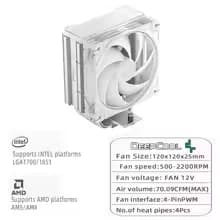 DEEPCOOL AG400 4 Heat Pipe CPU Air-Cooled Cooler 12cm Fan 4Pin PWM TDP 220W CPU Heat Sink For LGA1851 1700 AMD AM4 AM5