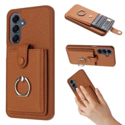 Luxury Card Slot Ring Holder Leather Phone Case For Samsung S25 S24 S26 Ultra S23 S22 S21 Plus FE A55 A36 A16 Shockproof Cover