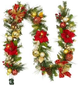 Garvee 9FT Christmas Decorations Artificial Christmas Garland in Red Gold & Silver Winter Wreath Holiday Greenery for Mantel Staircase Fireplace Indoor Outdoor Xmas Decor