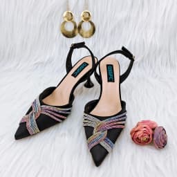 QSGFC New Black Color Flash Diamond Decoration Elegant And Intellectual Exquisite Banquet Ladies Shoes And Bag