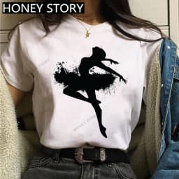 Dance Letter Print T Shirt Ballet Silhouette Monogram Print Women's T-shirt Loose Aesthetic Tops Graphic T Shirts Pro Choice