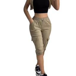 Summer Women's Slim-Fit Capri Trousers Solid Color Casual Multiple Pocket Lace-Up High Waist Tight Leggings Capri Pants 2025