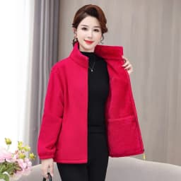 Thickened Fleece Coral Sweater Coat for Middle-Aged And Elderly Women Autumn Winter Casual Style Zipper Closure Loose Fit Mom...