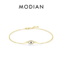 MODIAN Pure 925 Sterling Silver Luxury Turquoise Blue Eyes Clear Cubic Zircon Crystal Link Chain Bracelet For Women Fine Jewelry
