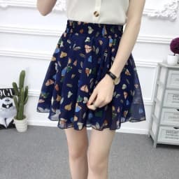 Summer 2026 Korean Style  Floral Chiffon High Waist Elastic Slimming Skirt Pants Half Body Cute Style Casual Print Skirt
