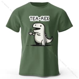 Men's Tea-Rex Dinosaur Printed 100% Cotton T-Shirt, Soft & Breathable Round Neck Short Sleeve Tee, Unisex Fun & Quirky Style