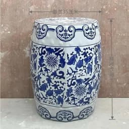 White Porcelain and Drawn Blue Shoe Hand Changing Stool Ceramic Drum Bathroom Neoclassical Imitation Sitting Stool Low Round