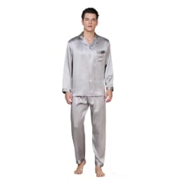 Birdtree 19 Momme 100%Pure Silk Pajamas Sets, Men Homewear Male Casual Long Sleeve Loungewear Pant 2 PCS Suit Sleepwear S38008QM