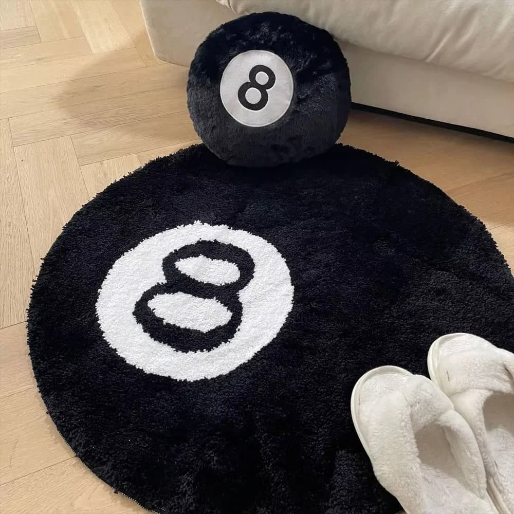 VIKAMA Billiards Black Eight Carpet Warmth Retention & Anti-Slip Bathroom Mat Bedroom Entrance & Bedside Rug Home Decor