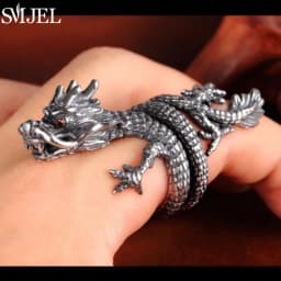 SMJEL Vintage Animal Shape Adjustable Ring Punk Ancient Dragon Rings Thai Silver Boyfriend Jewelry Unique Snake Ring Bijoux 2025