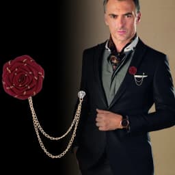Korean Style Handmade Rose Flower Brooch Pin for Men Wedding Groomsmen Tassel Chain Lapel Accessory Cloth Art Suit Badge
