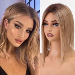 14 Inch Blonde to Brown Ombre 100% Human Hair Toppers with Dark Root Middle Part Lace Base Clip In Hairpiece Remy Extensions