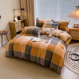 100% Cotton Brushed Quilt Cover Nordic Plaid Thickened Duvet Covers Soft Skin-Friendly Comfortable Single Double Blanket Cover
