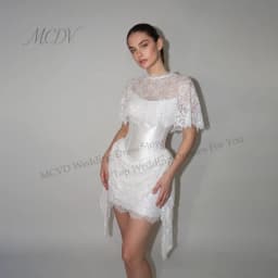 Satin Mini Wedding Dresses Bride Straight High Neck Lace Appliques Vestido De Novia Cap Sleeve Short Bride Gowns Customized