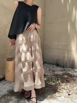 Miyake Pleated Wave Pattern Cake Skirt Original Designer Women 2024 Spring Korean Fashion High Waist Long Swing Flower Bud Skirt
