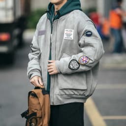 Mens American Heavyweight Padded Bomber Jacket Winter Warm Badge Patch Streetwear Fashion Trendy Coat Korean Hip Hop Parkas Male