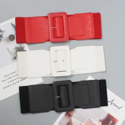 [EAM]  Pu Leather White Irregular Elastic Wide Belt Personality Women New Fashion Tide All-match Spring Autumn 2026 1DE7735