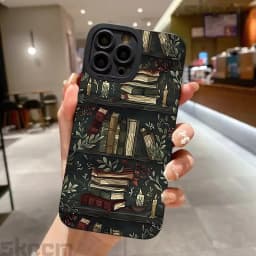 Vintage Purple Bookcase Painted Phone Case For iPhone 16 15 14 13 12 11 Pro Max Mini XS X XR 7 8 16 Plus Silicone Soft Cover